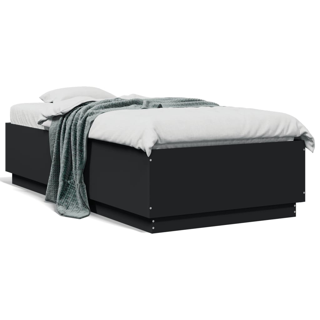 Bed Frame with LED without Mattress Black 90x190 cm Single