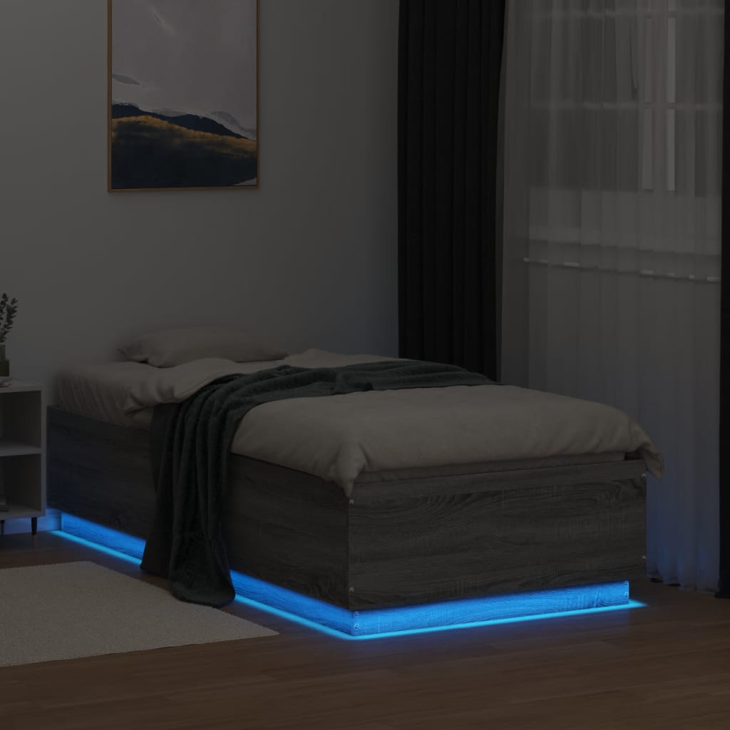 Bed Frame with LED without Mattress Grey Sonoma 90x190 cm Single