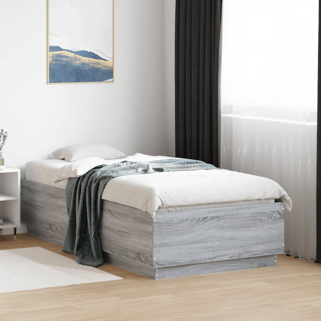 Bed Frame with LED without Mattress Grey Sonoma 90x190 cm Single