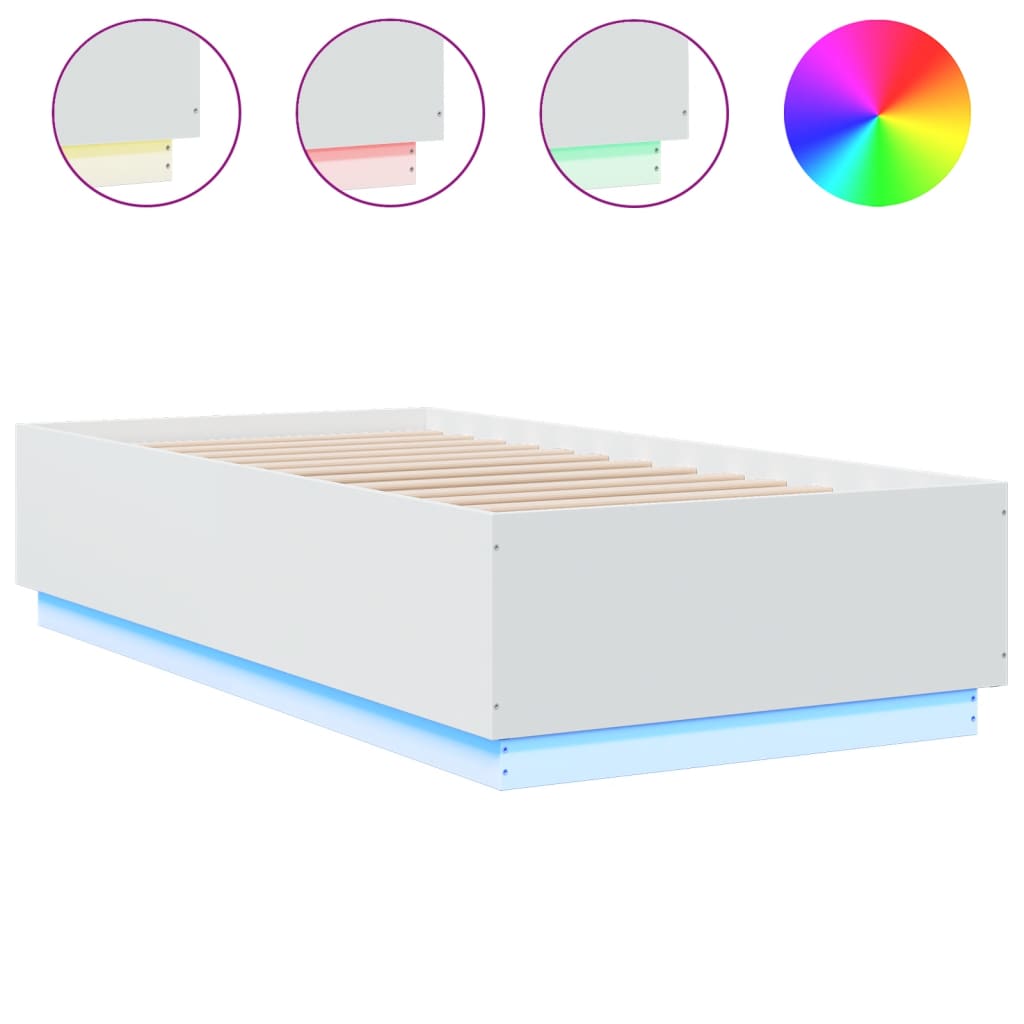 Bed Frame with LED without Mattress White 75x190 cm Small Single