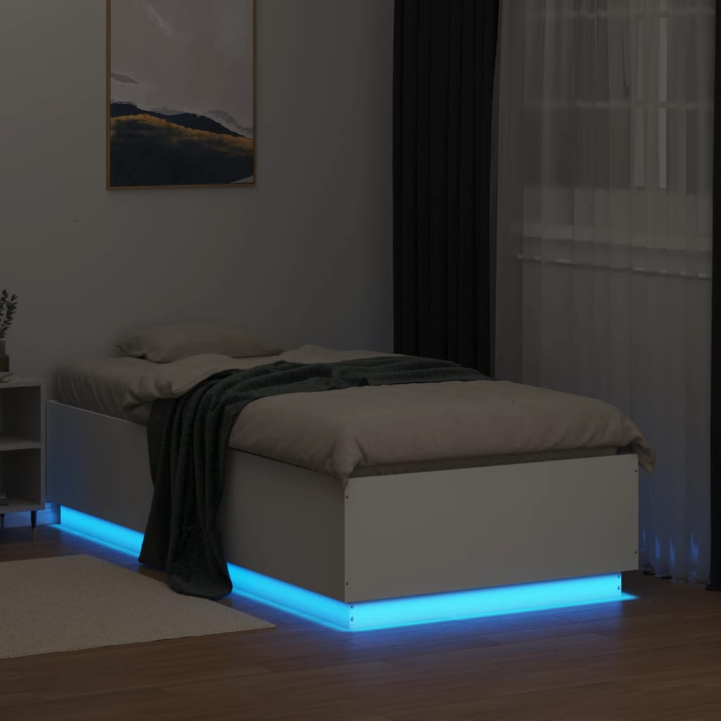 Bed Frame with LED without Mattress White 75x190 cm Small Single