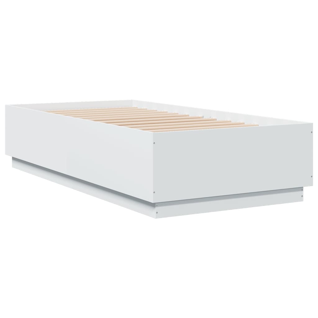 Bed Frame with LED without Mattress White 75x190 cm Small Single