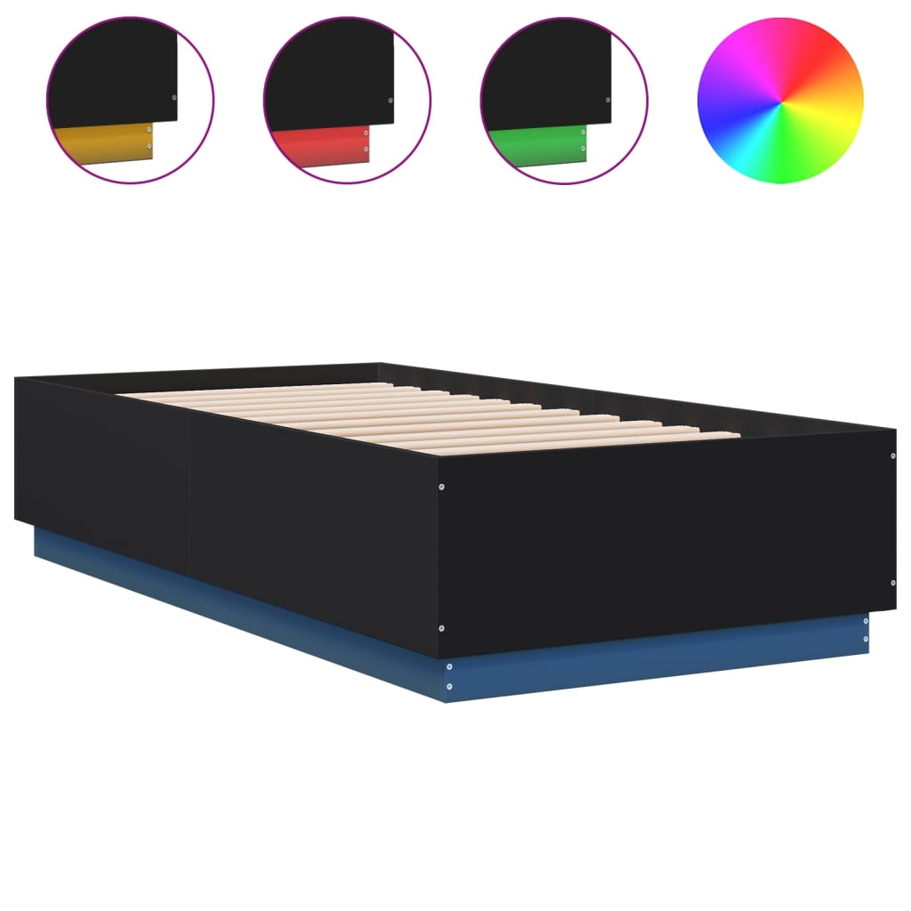 Bed Frame with LED without Mattress Black 75x190 cm Small Single