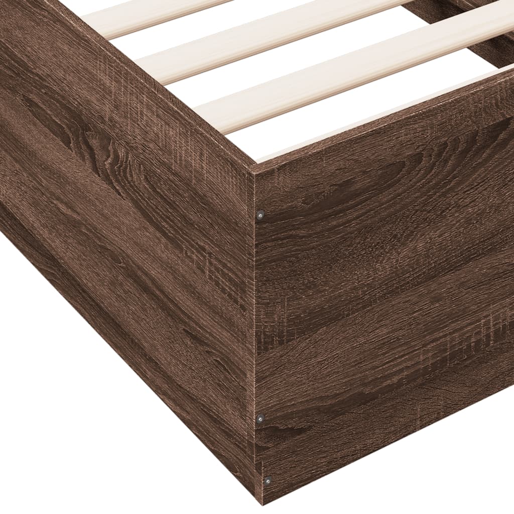 Bed Frame with LED without Mattress Brown Oak 75x190 cm Small Single