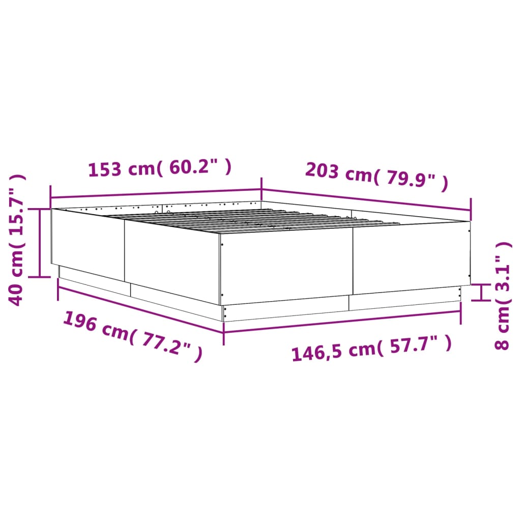 Bed Frame without Mattress Concrete Grey 150x200 cm King Size