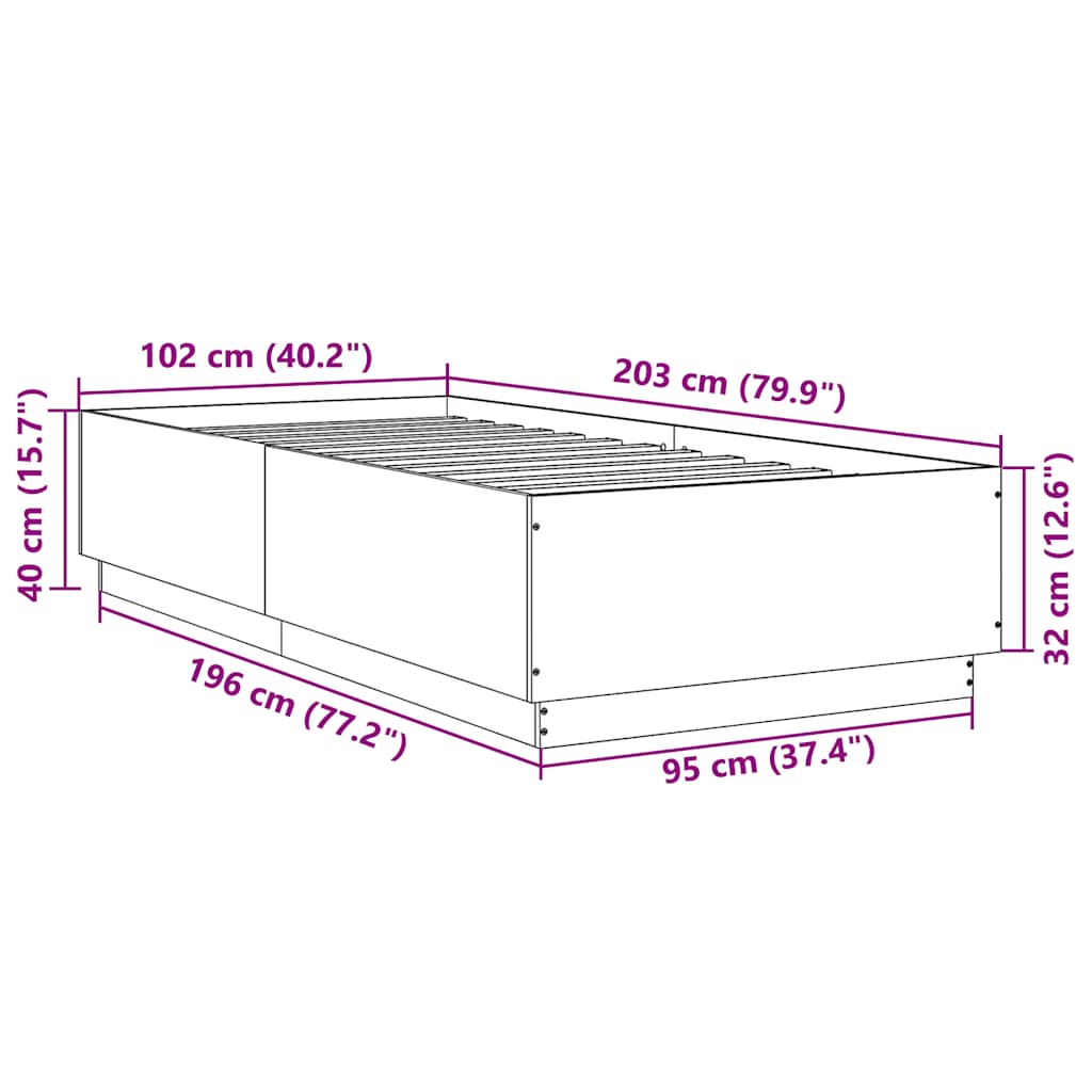 Bed Frame without Mattress Black 100x200 cm