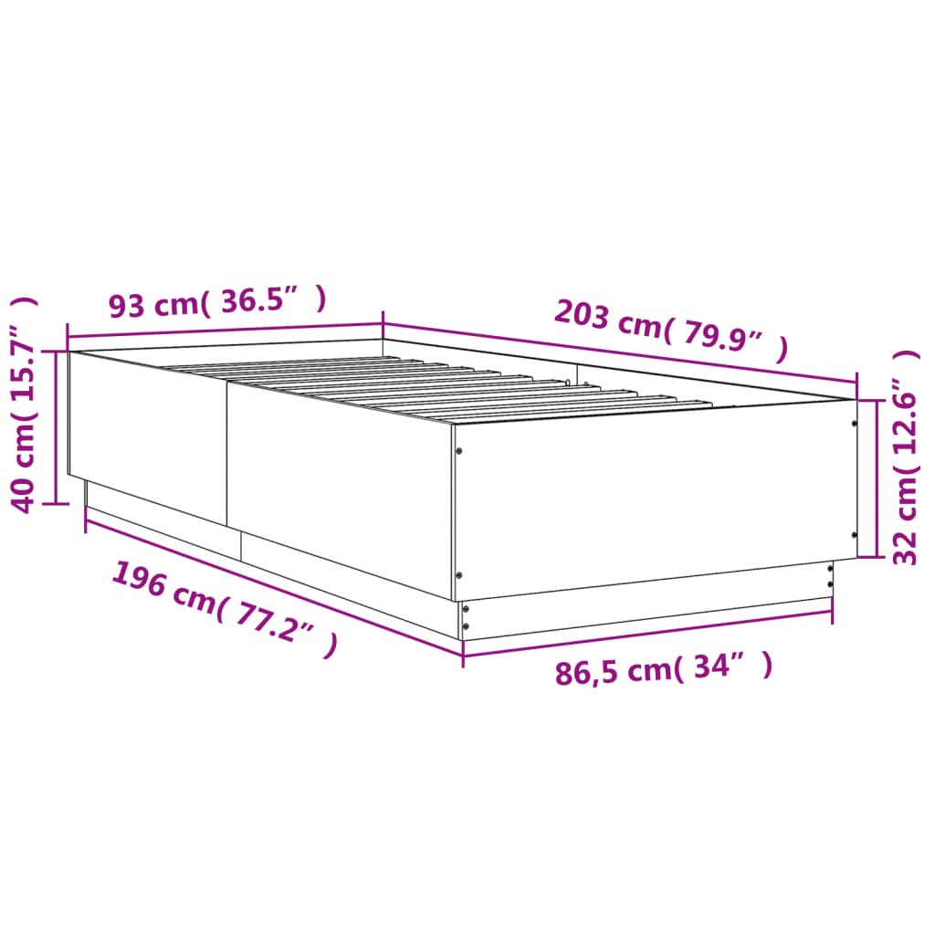 Bed Frame without Mattress Concrete Grey 90x200 cm