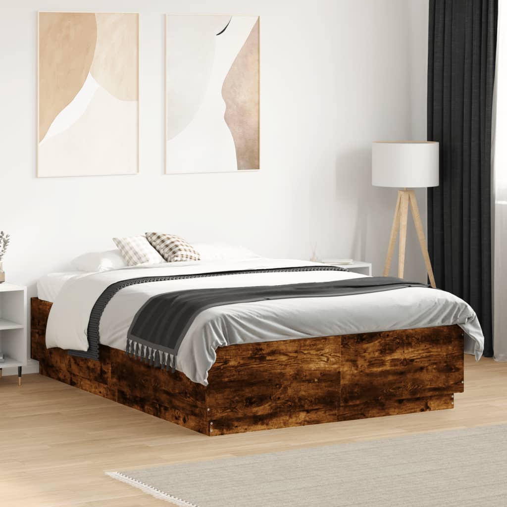 Bed Frame without Mattress Smoked Oak 140x190 cm