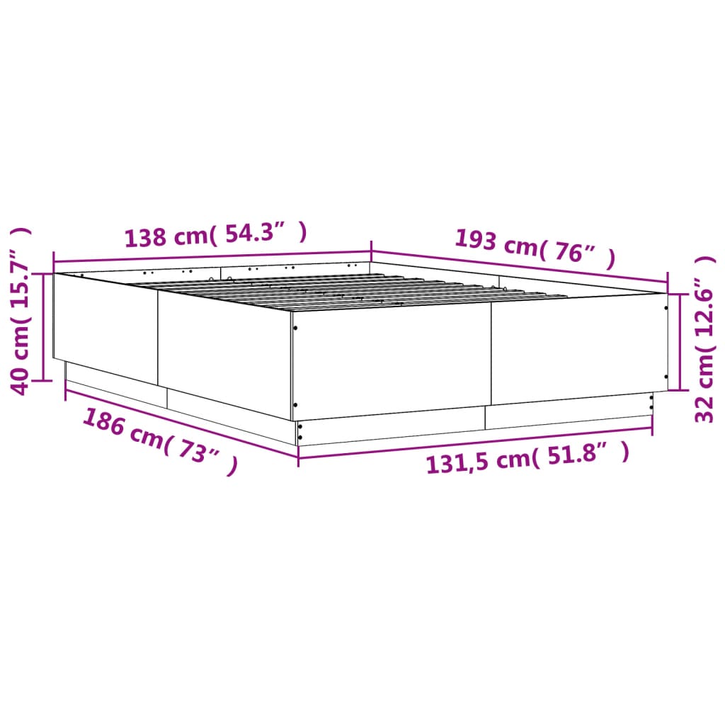 Bed Frame without Mattress Concrete Grey 135x190 cm Double