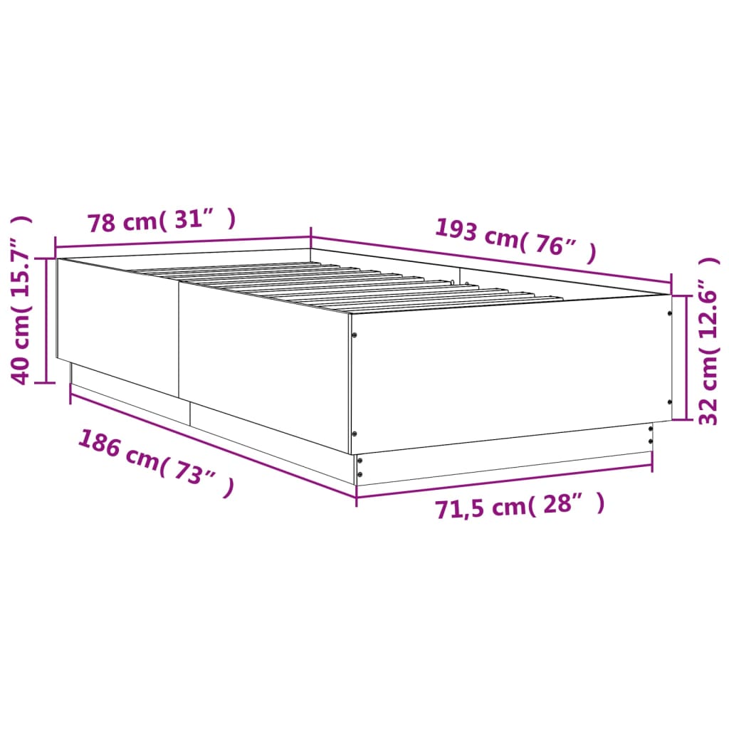 Bed Frame without Mattress White 75x190 cm Small Single