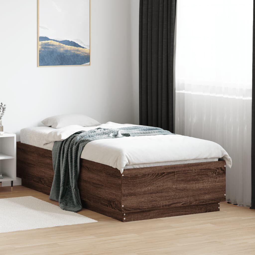 Bed Frame without Mattress Brown Oak 75x190 cm Small Single