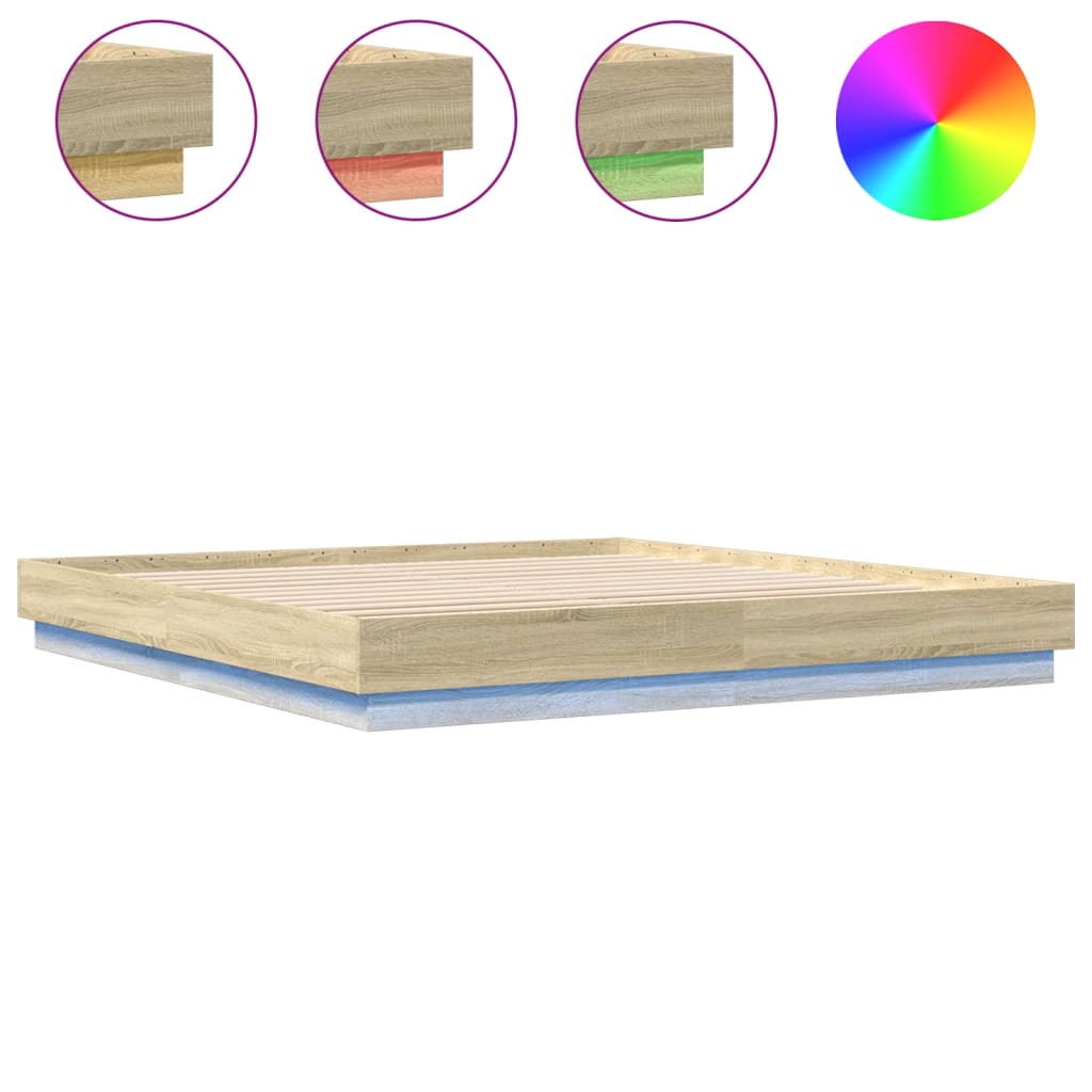 Bed Frame with LED without Mattress Sonoma Oak 200x200 cm