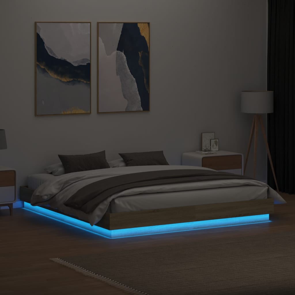 Bed Frame with LED without Mattress Sonoma Oak 200x200 cm
