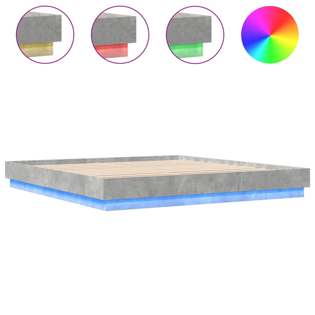 Bed Frame with LED without Mattress Concrete Grey 200x200 cm