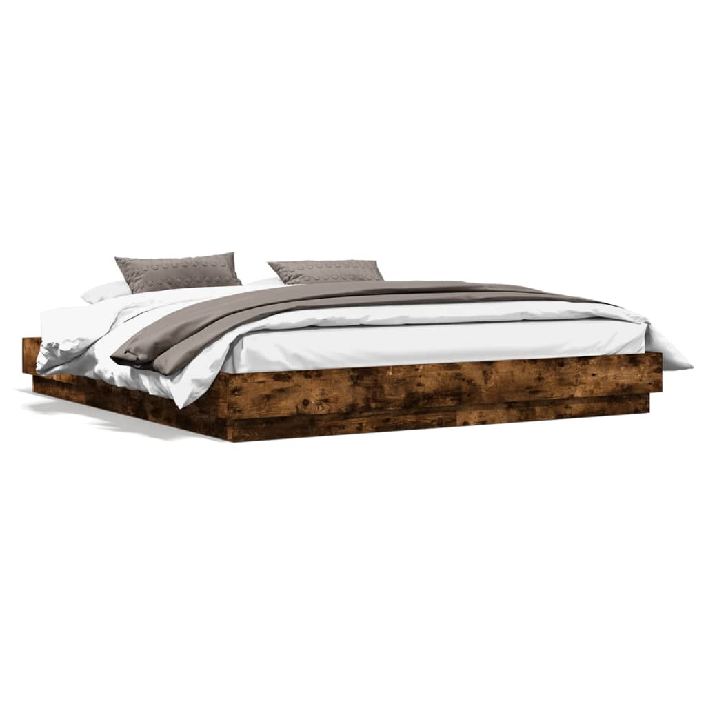 Bed Frame with LED without Mattress Smoked Oak 200x200 cm