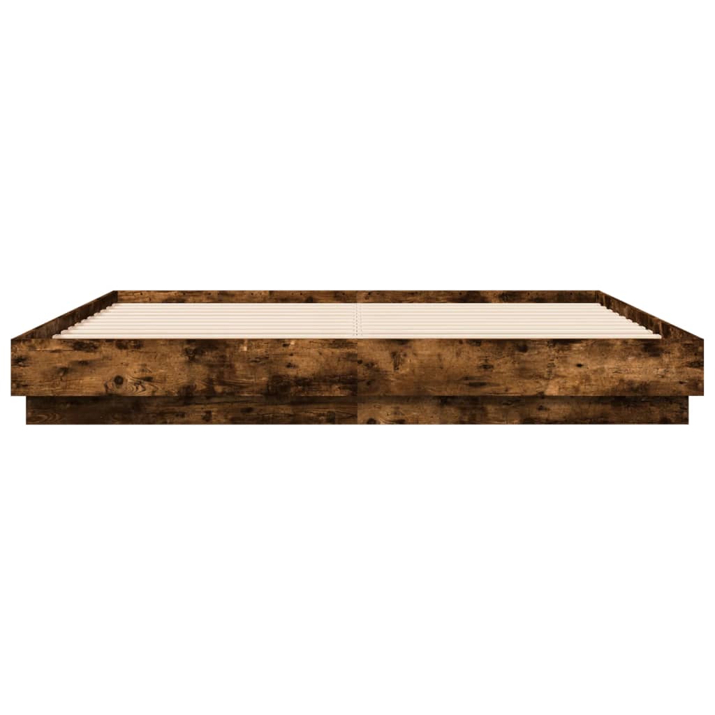 Bed Frame with LED without Mattress Smoked Oak 200x200 cm