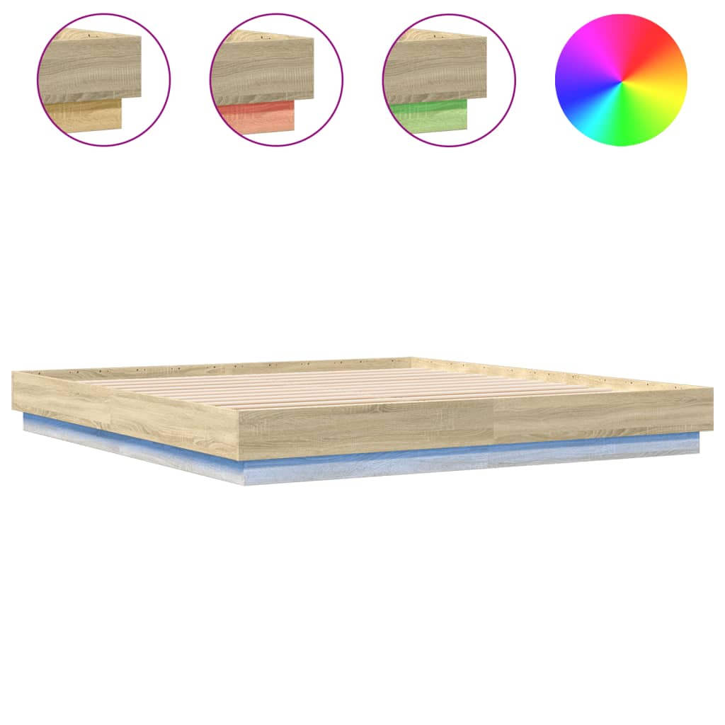 Bed Frame with LED without Mattress Sonoma Oak 180x200 cm Super King