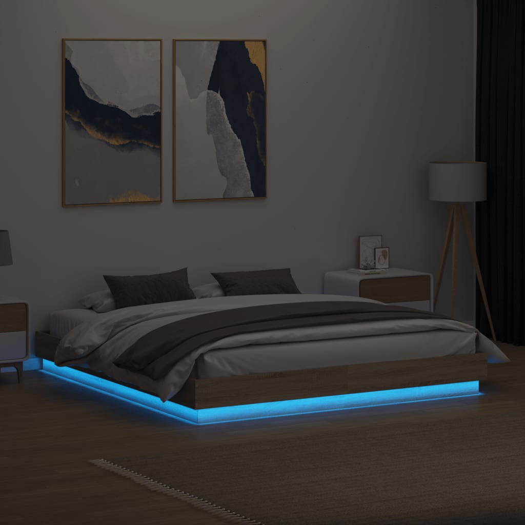 Bed Frame with LED without Mattress Sonoma Oak 180x200 cm Super King
