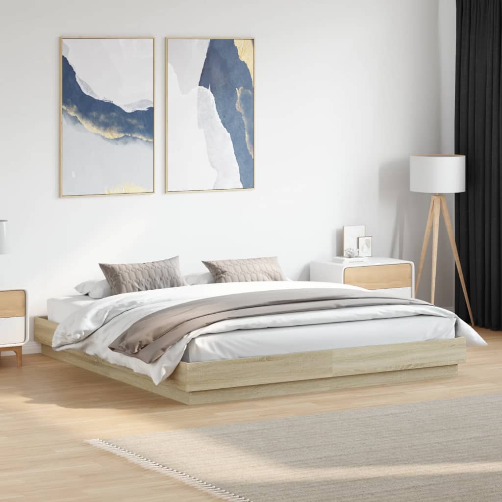 Bed Frame with LED without Mattress Sonoma Oak 180x200 cm Super King