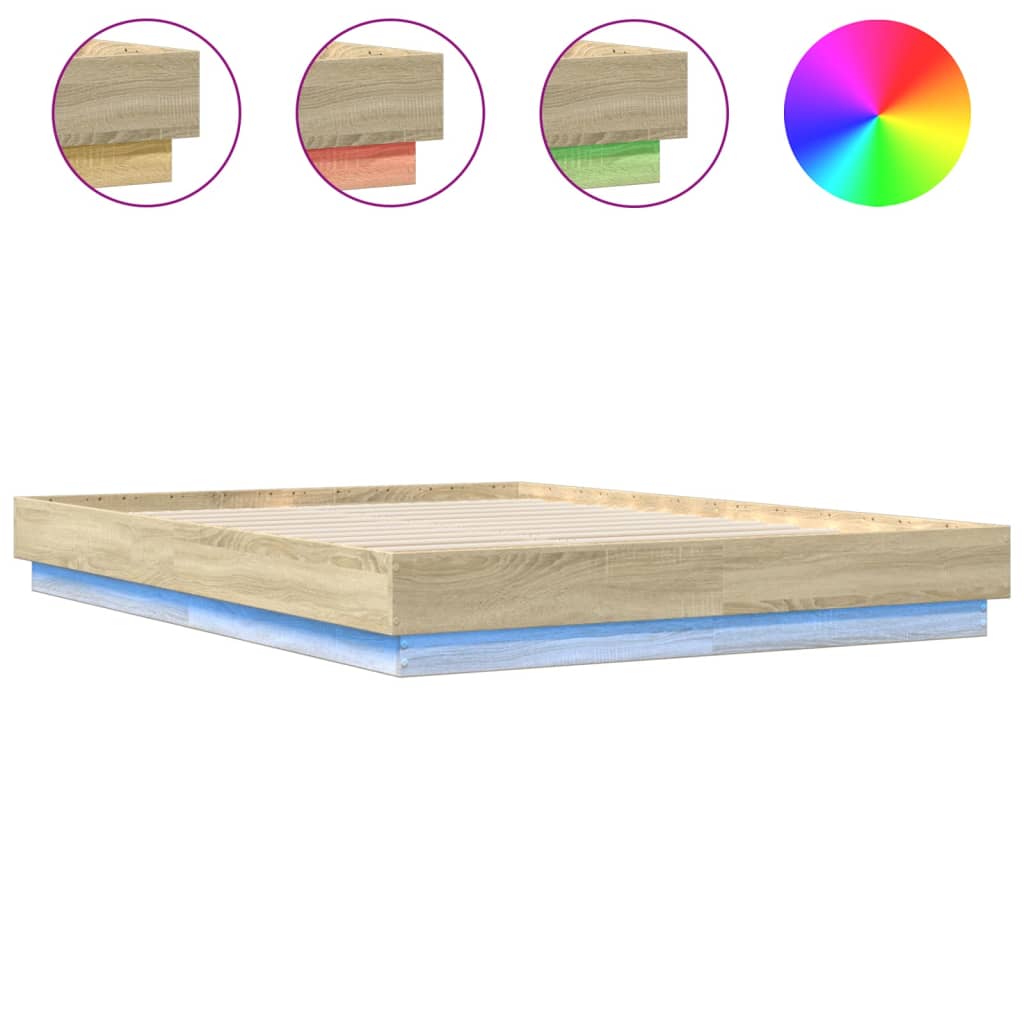 Bed Frame with LED without Mattress Sonoma Oak 160x200 cm