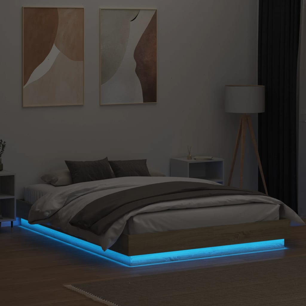 Bed Frame with LED without Mattress Sonoma Oak 160x200 cm