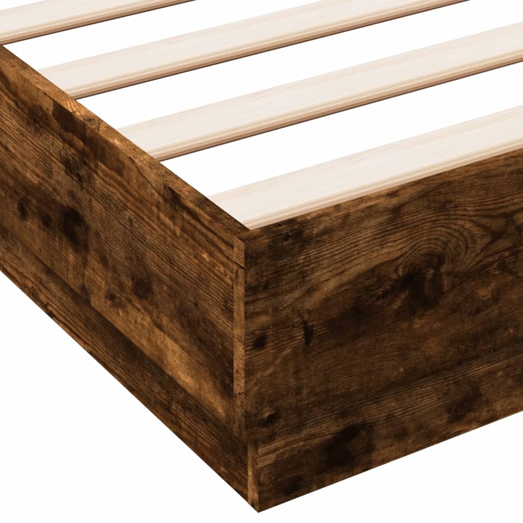 Bed Frame with LED without Mattress Smoked Oak 160x200 cm