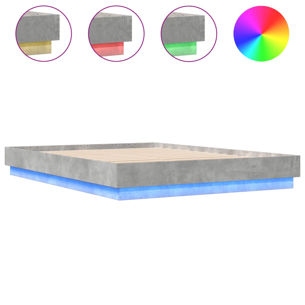 Bed Frame with LED without Mattress Concrete Grey 150x200 cm King Size