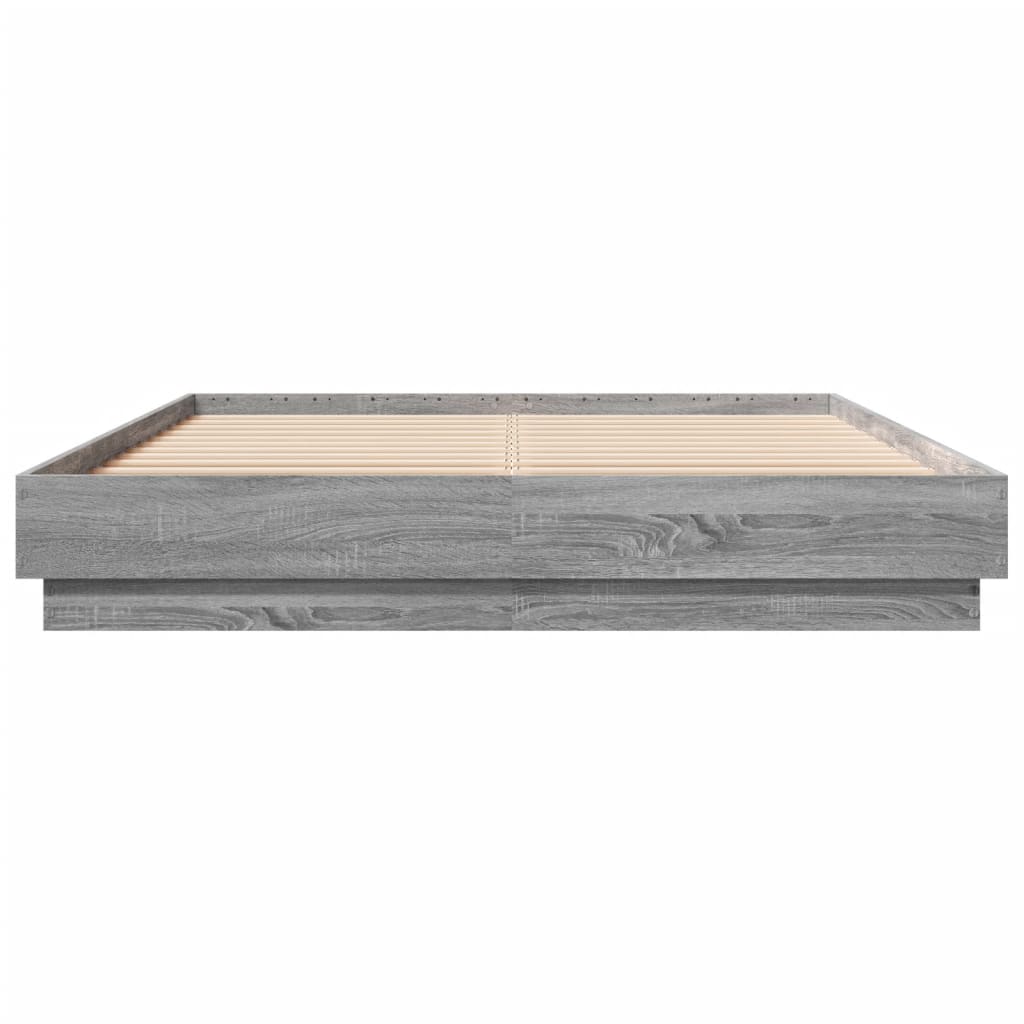 Bed Frame with LED without Mattress Grey Sonoma 150x200 cm King Size