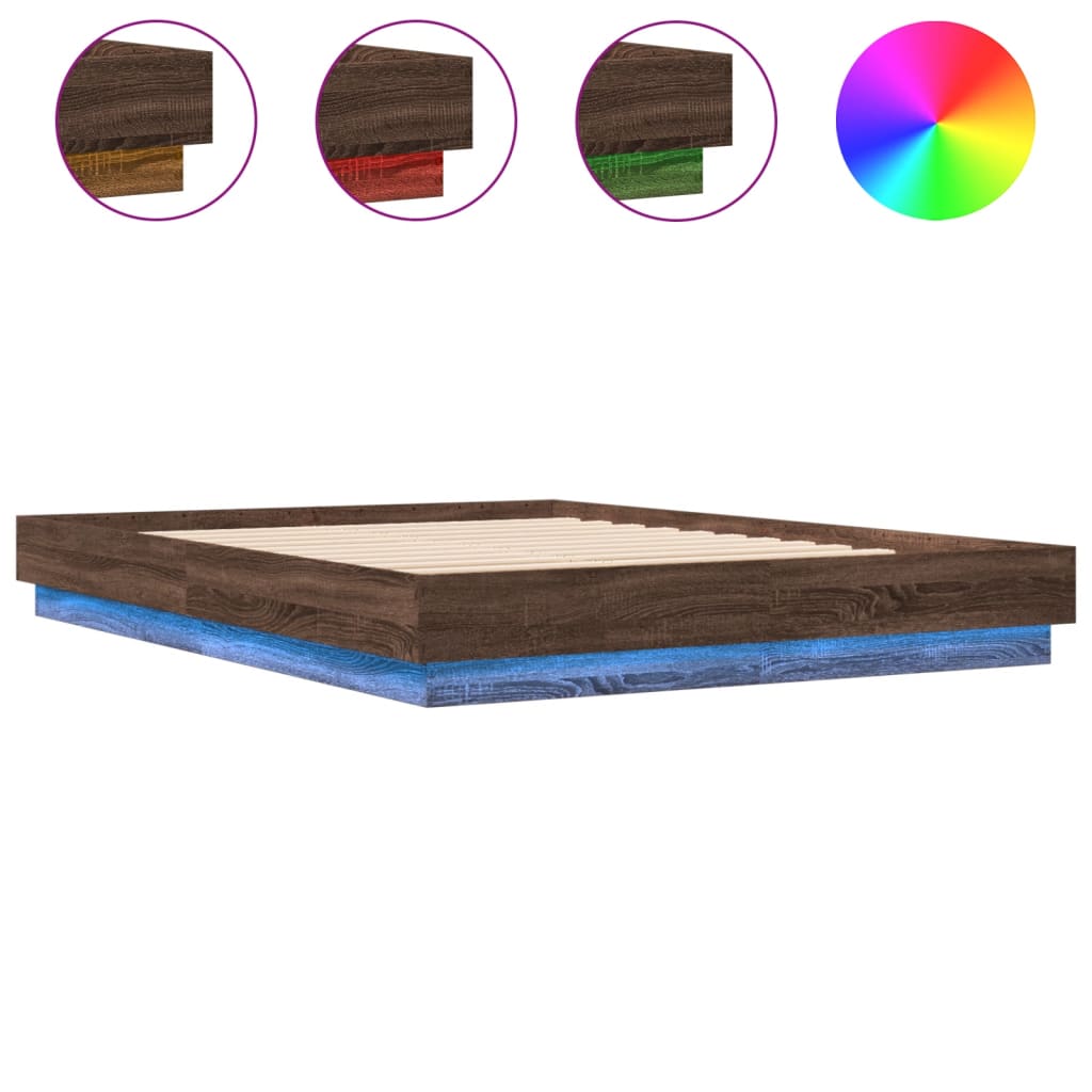 Bed Frame with LED without Mattress Brown Oak 150x200 cm King Size