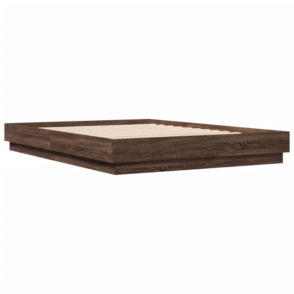 Bed Frame with LED without Mattress Brown Oak 150x200 cm King Size