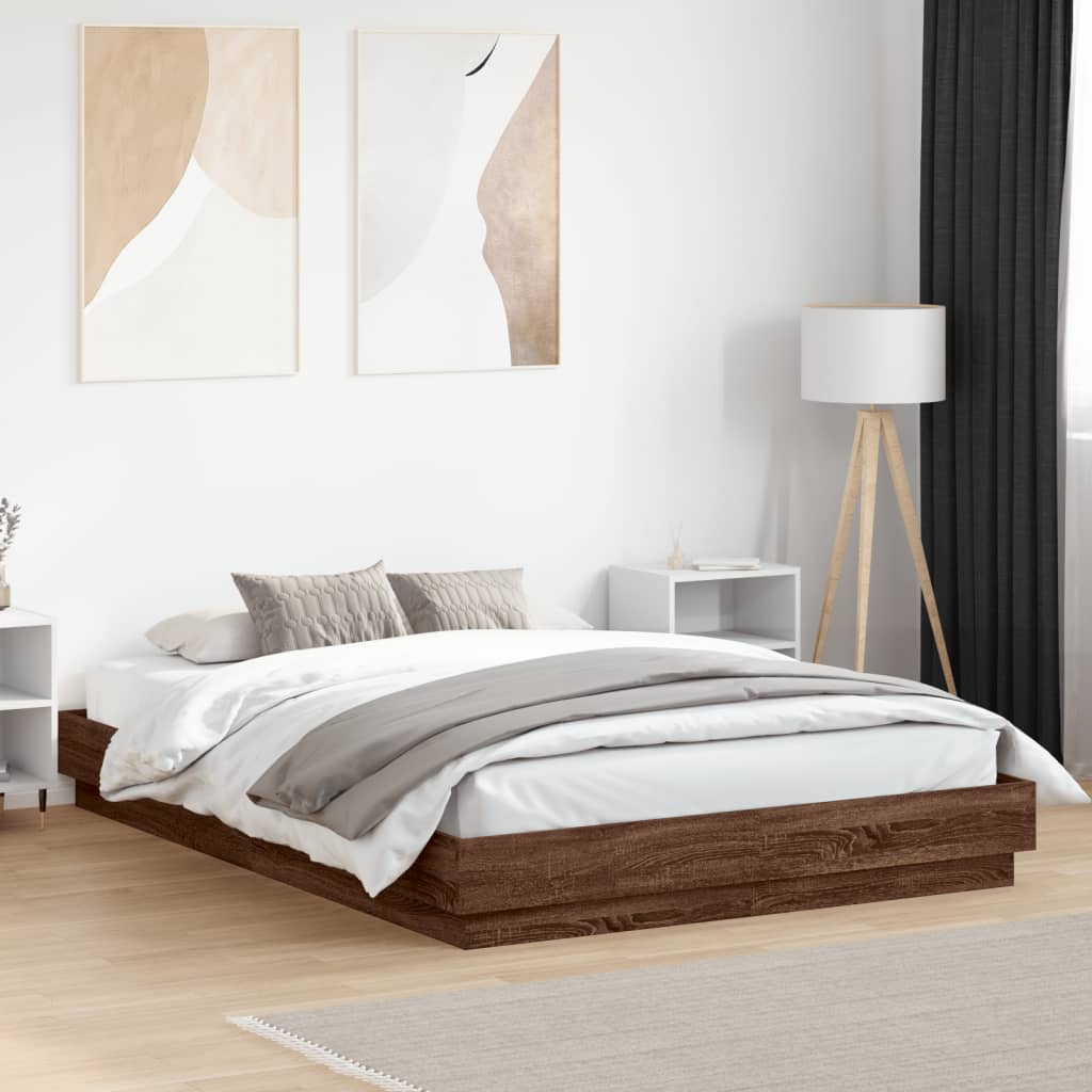 Bed Frame with LED without Mattress Brown Oak 150x200 cm King Size