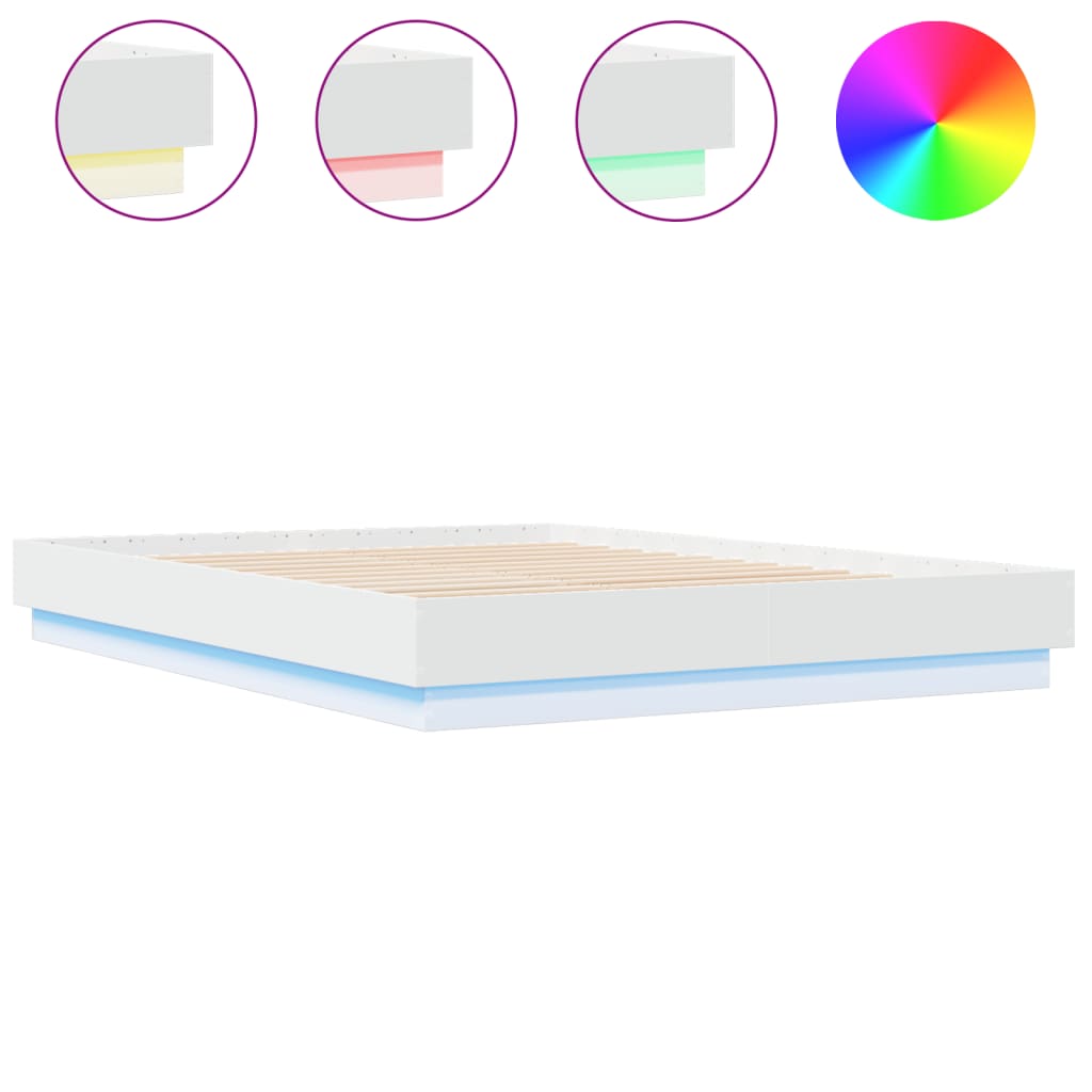 Bed Frame with LED without Mattress White 140x200 cm