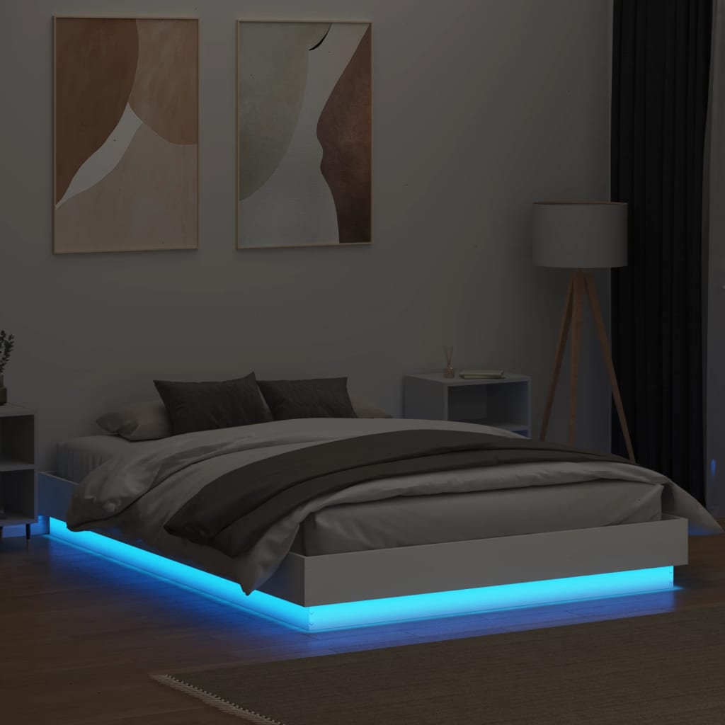 Bed Frame with LED without Mattress White 140x200 cm