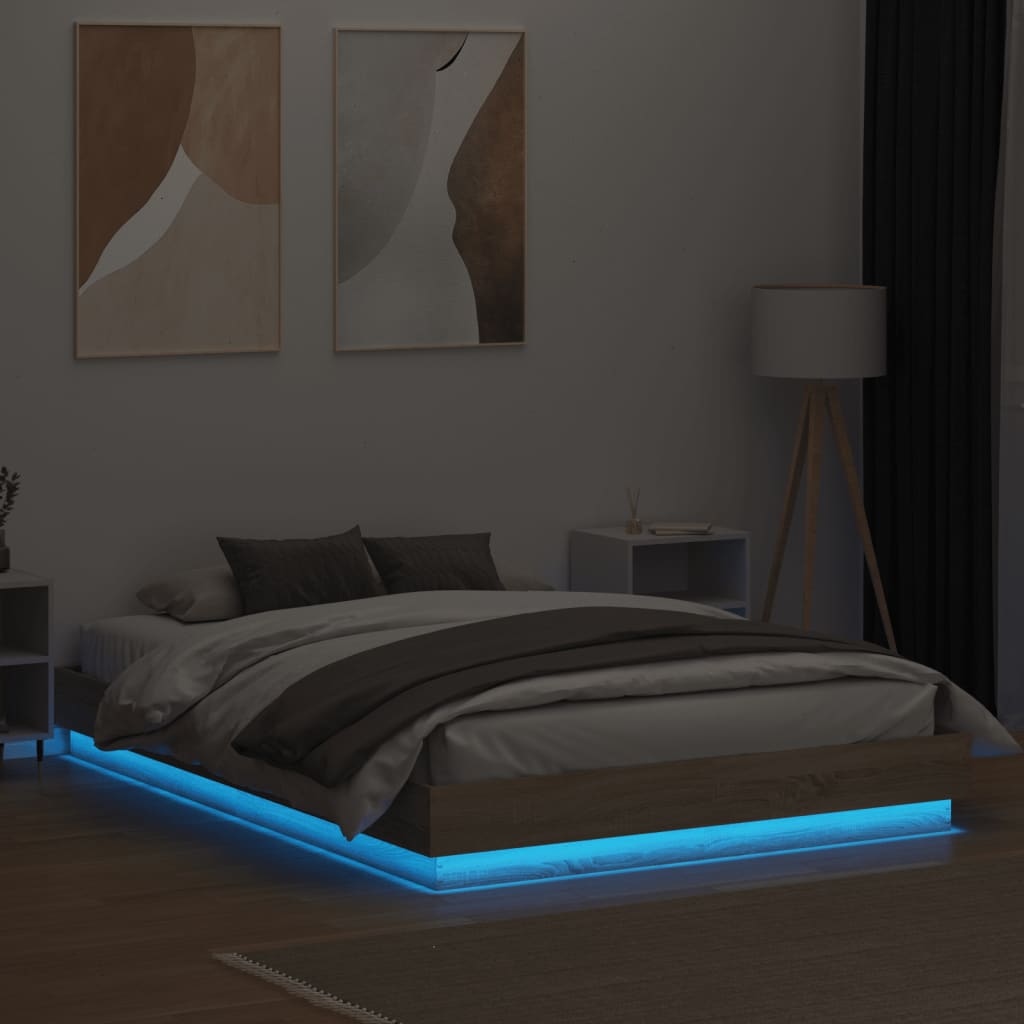 Bed Frame with LED without Mattress Sonoma Oak 140x200 cm