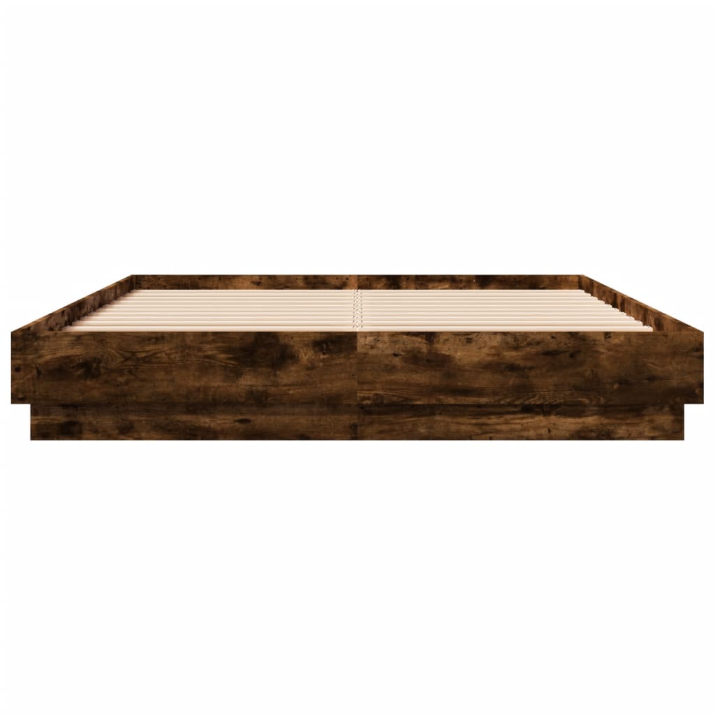 Bed Frame with LED without Mattress Smoked Oak 120x200 cm