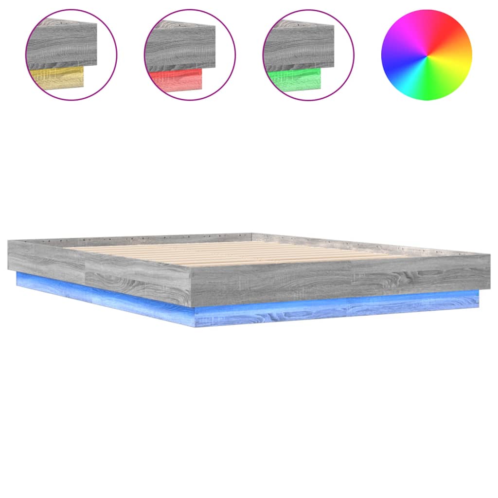 Bed Frame with LED without Mattress Grey Sonoma 120x200 cm