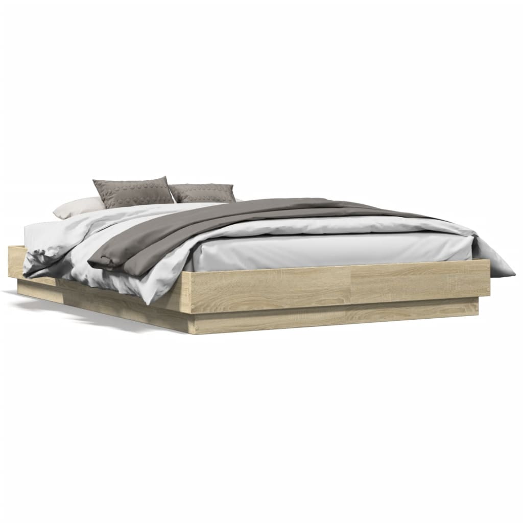 Bed Frame with LED without Mattress Sonoma Oak 135x190 cm Double
