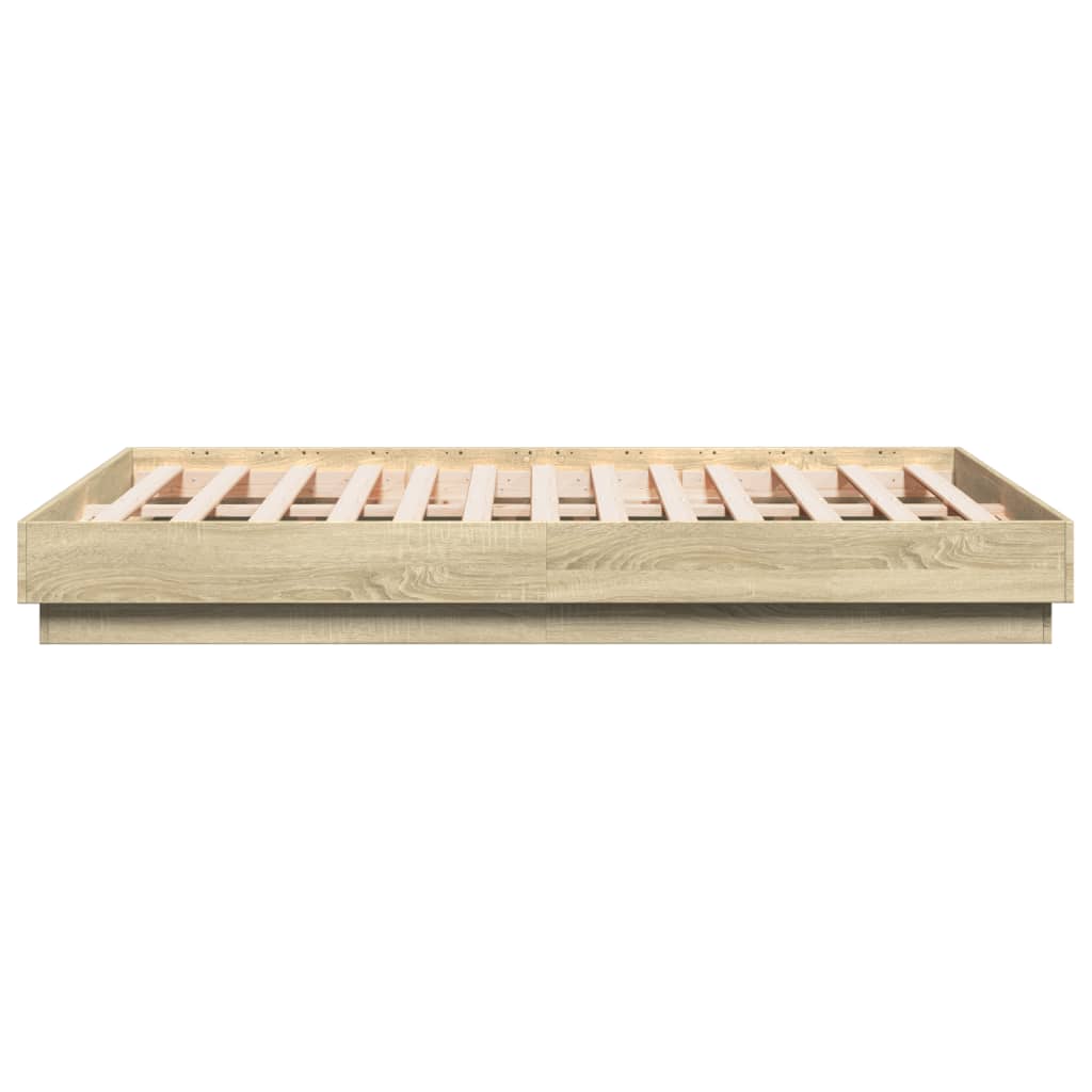 Bed Frame with LED without Mattress Sonoma Oak 135x190 cm Double