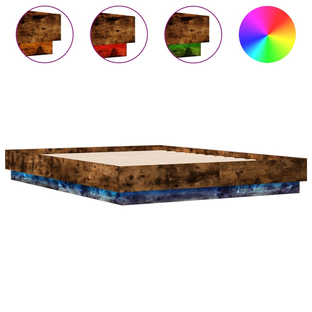 Bed Frame with LED without Mattress Smoked Oak 120x190 cm Small Double