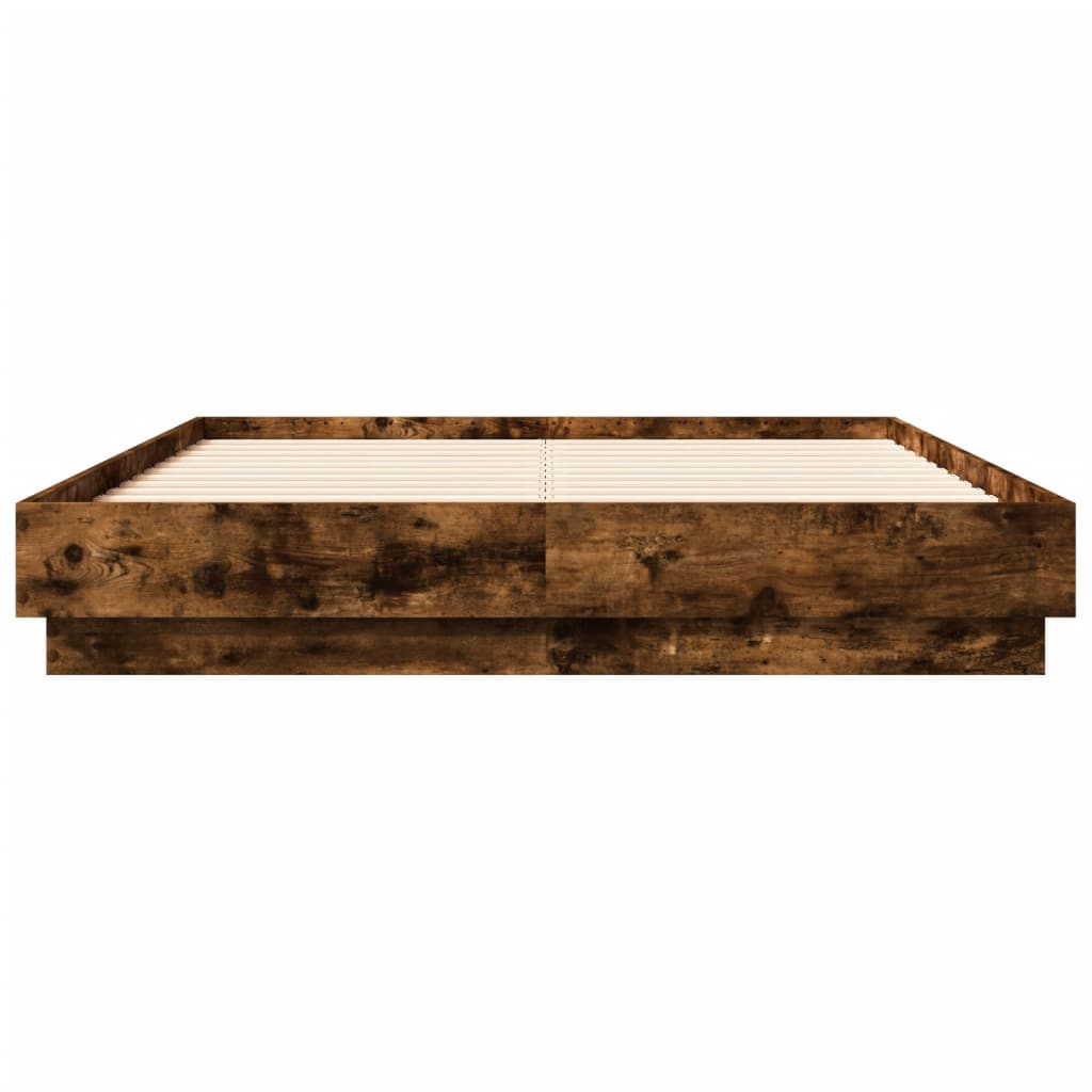 Bed Frame with LED without Mattress Smoked Oak 120x190 cm Small Double