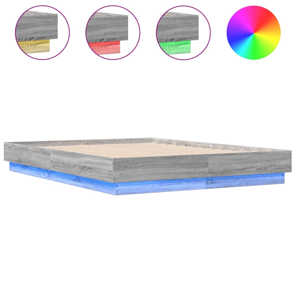 Bed Frame with LED without Mattress Grey Sonoma 120x190 cm Small Double