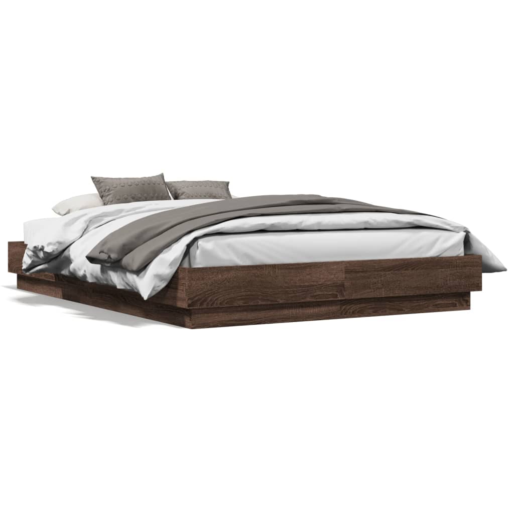 Bed Frame with LED without Mattress Brown Oak 120x190 cm Small Double
