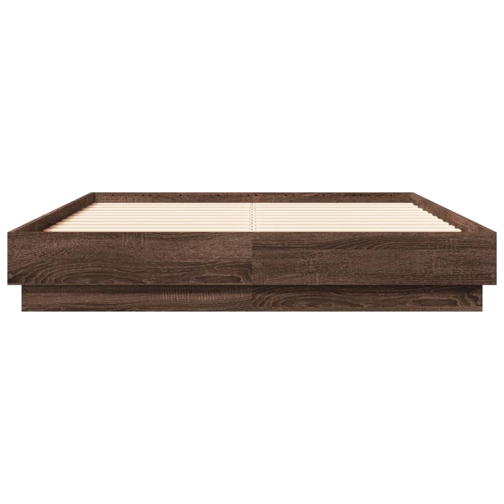 Bed Frame with LED without Mattress Brown Oak 120x190 cm Small Double