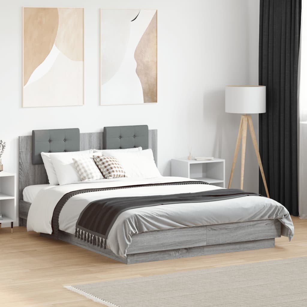 Bed Frame without Mattress Grey Sonoma 135x190 cm Double