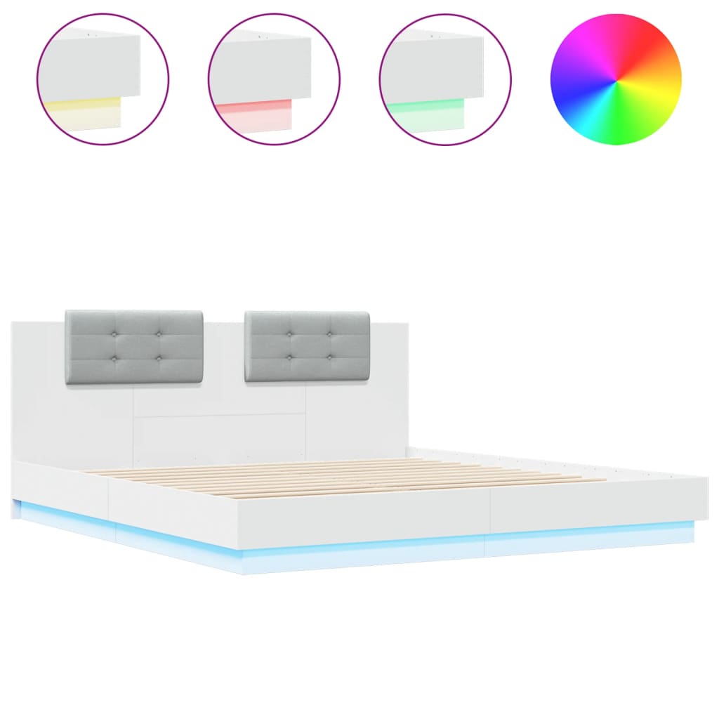 Bed Frame with LED without Mattress White 200x200 cm