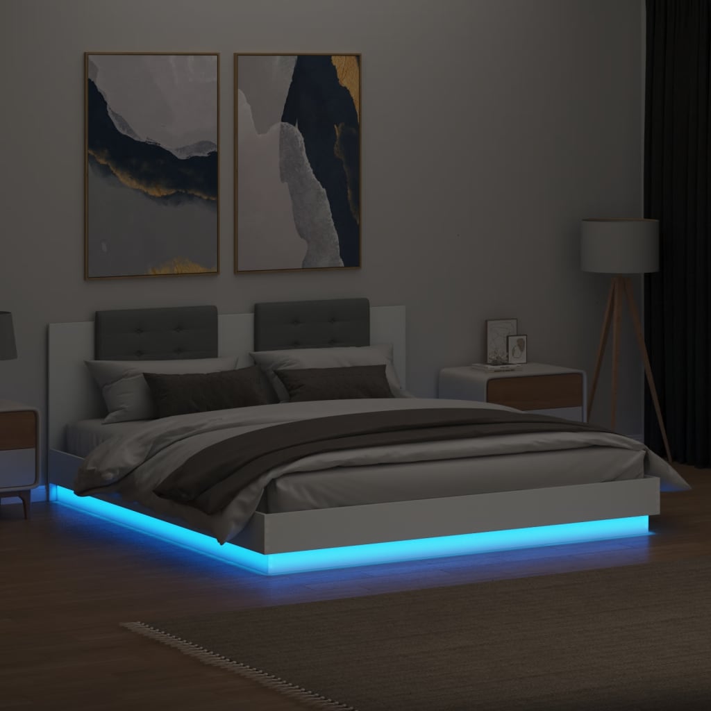 Bed Frame with LED without Mattress White 200x200 cm