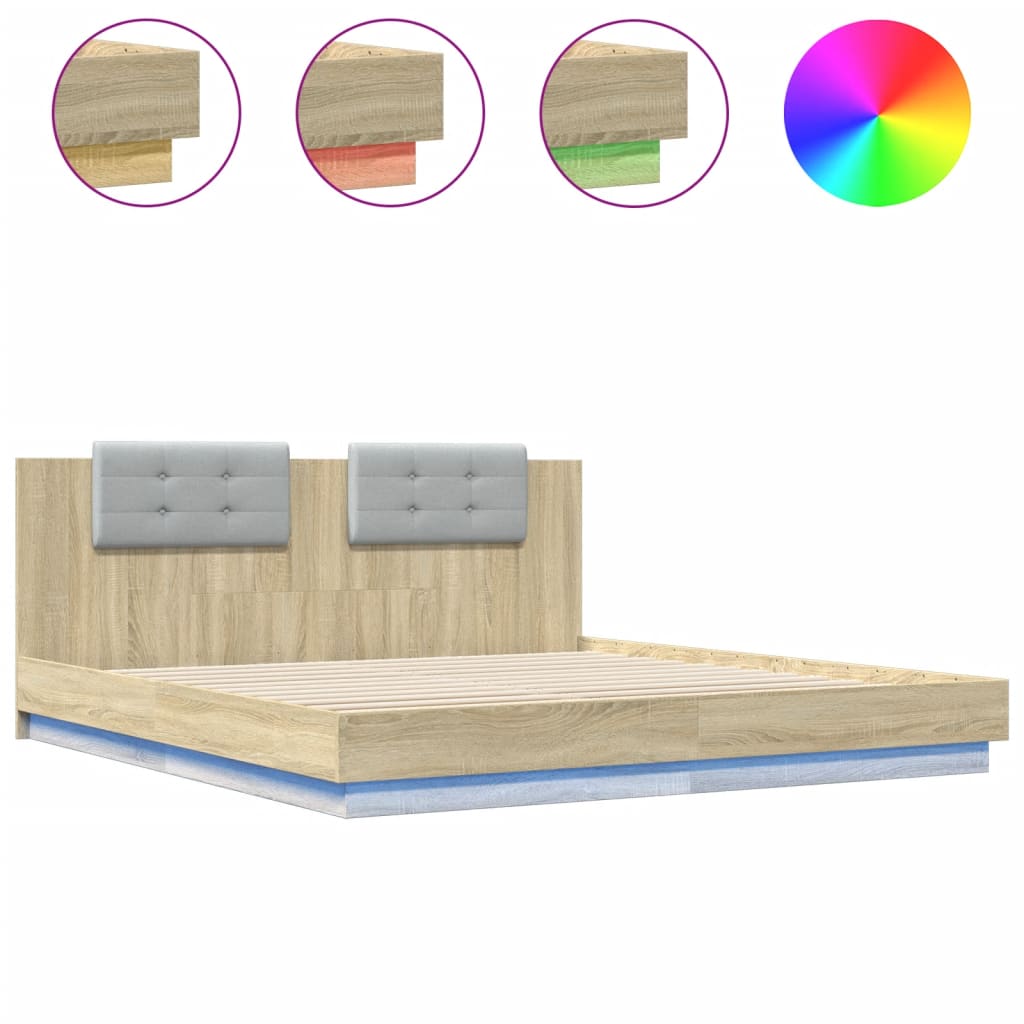 Bed Frame with LED without Mattress Sonoma Oak 200x200 cm