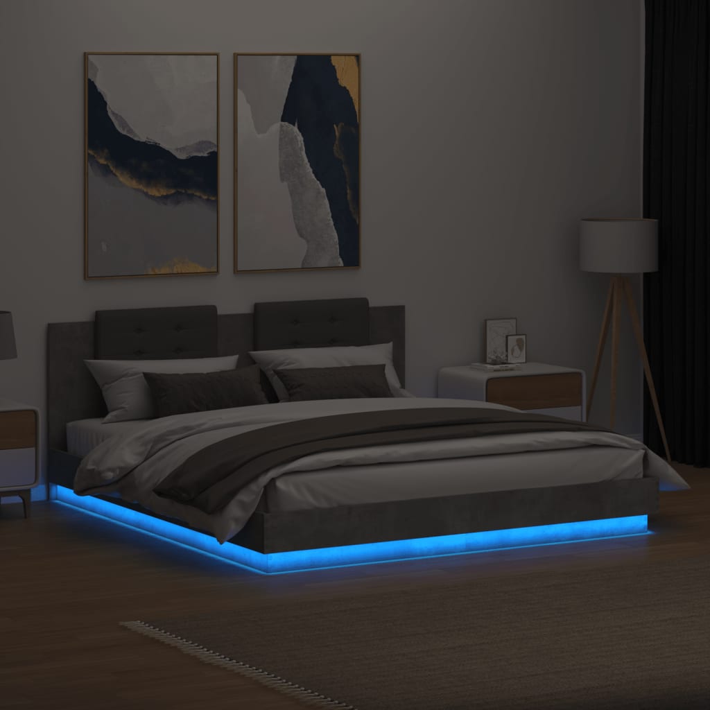 Bed Frame with LED without Mattress Concrete Grey 200x200 cm