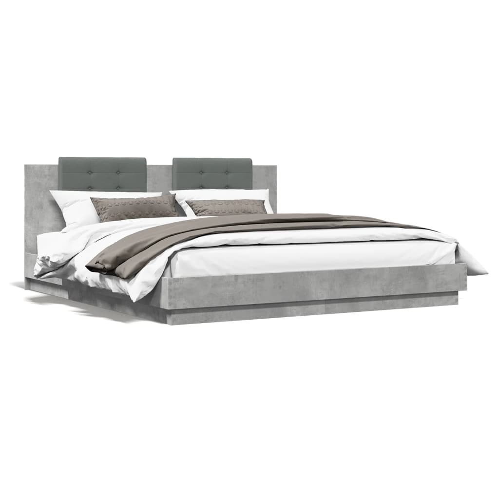 Bed Frame with LED without Mattress Concrete Grey 200x200 cm