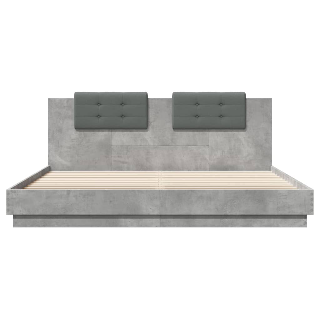 Bed Frame with LED without Mattress Concrete Grey 200x200 cm